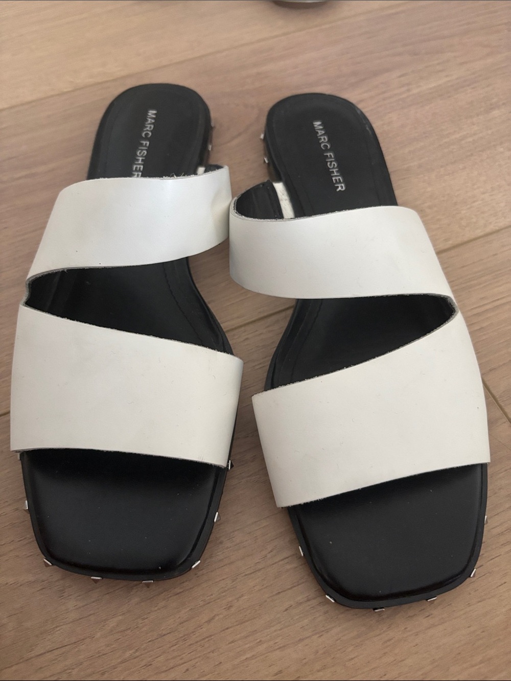 Marc Fisher White Leather Crossover Slide Sandals